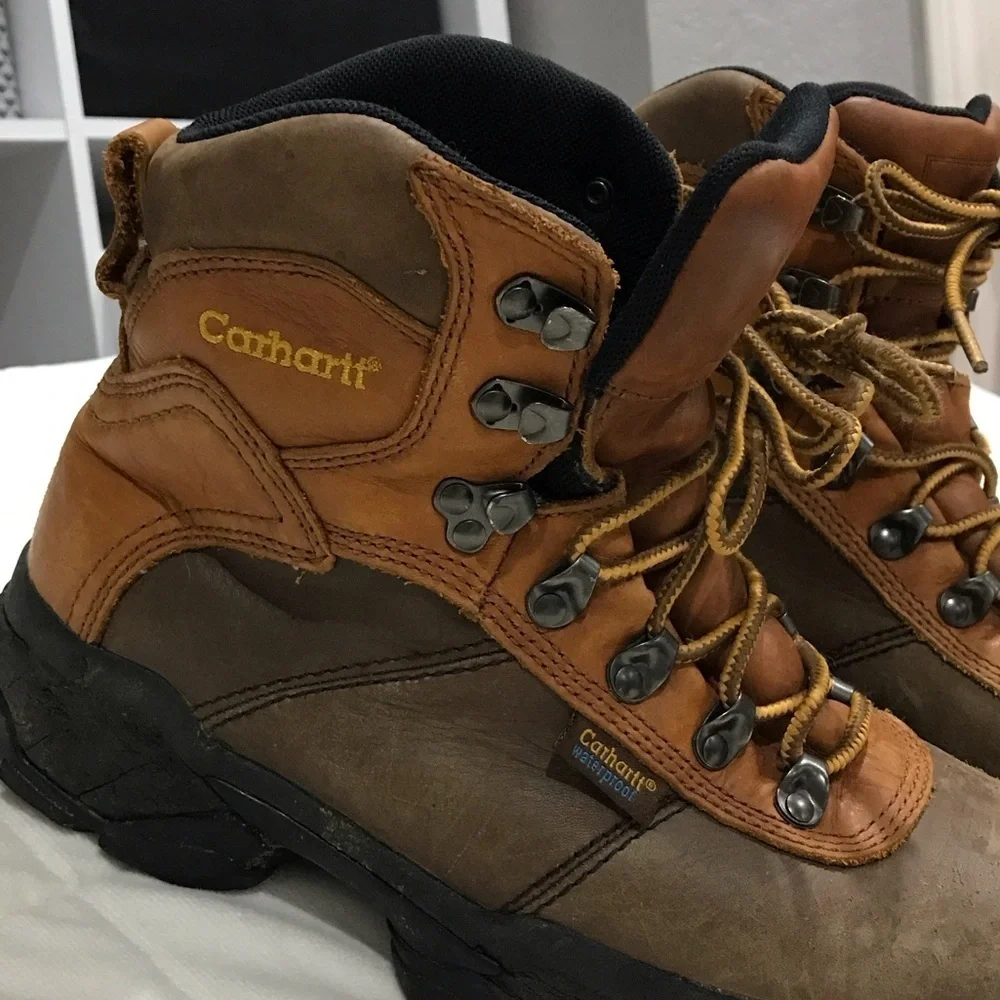 Carhartt Men's Brown and Tan waterproof steel toed Leather Boots